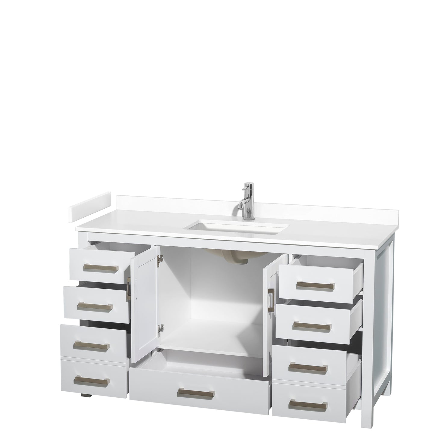 Sheffield 60" Single Vanity in White, White Marble Top, Square No Mirror