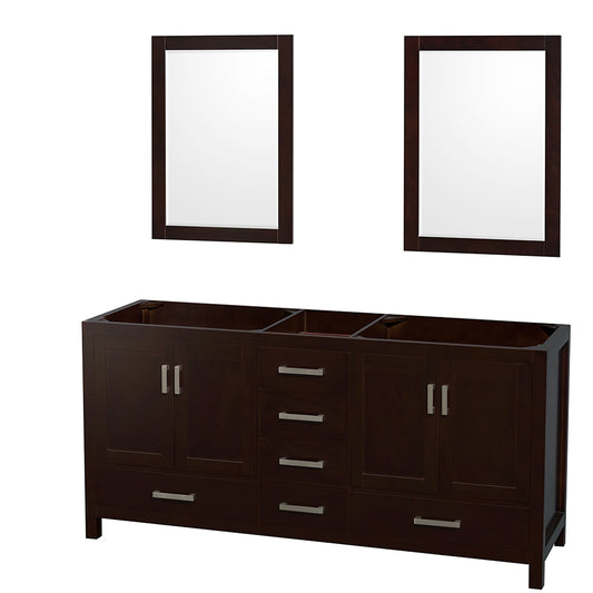 Sheffield 72" Double Vanity in Espresso, No Top, No Sinks, 24" Mirrors