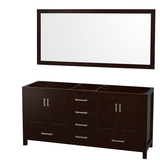 Sheffield 72" Double Vanity in Espresso, No Top, No Sinks, 70" Mirror