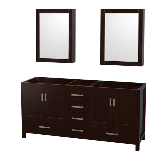 Sheffield 72" Double Vanity in Espresso, No top, No Sinks, Medicine Cabinets