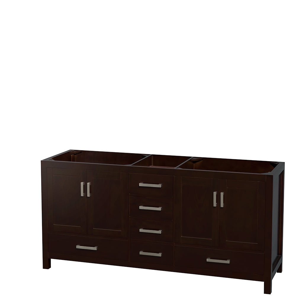 Sheffield 72" Double Vanity in Espresso, Top, Oval Sinks, 70" Mirror