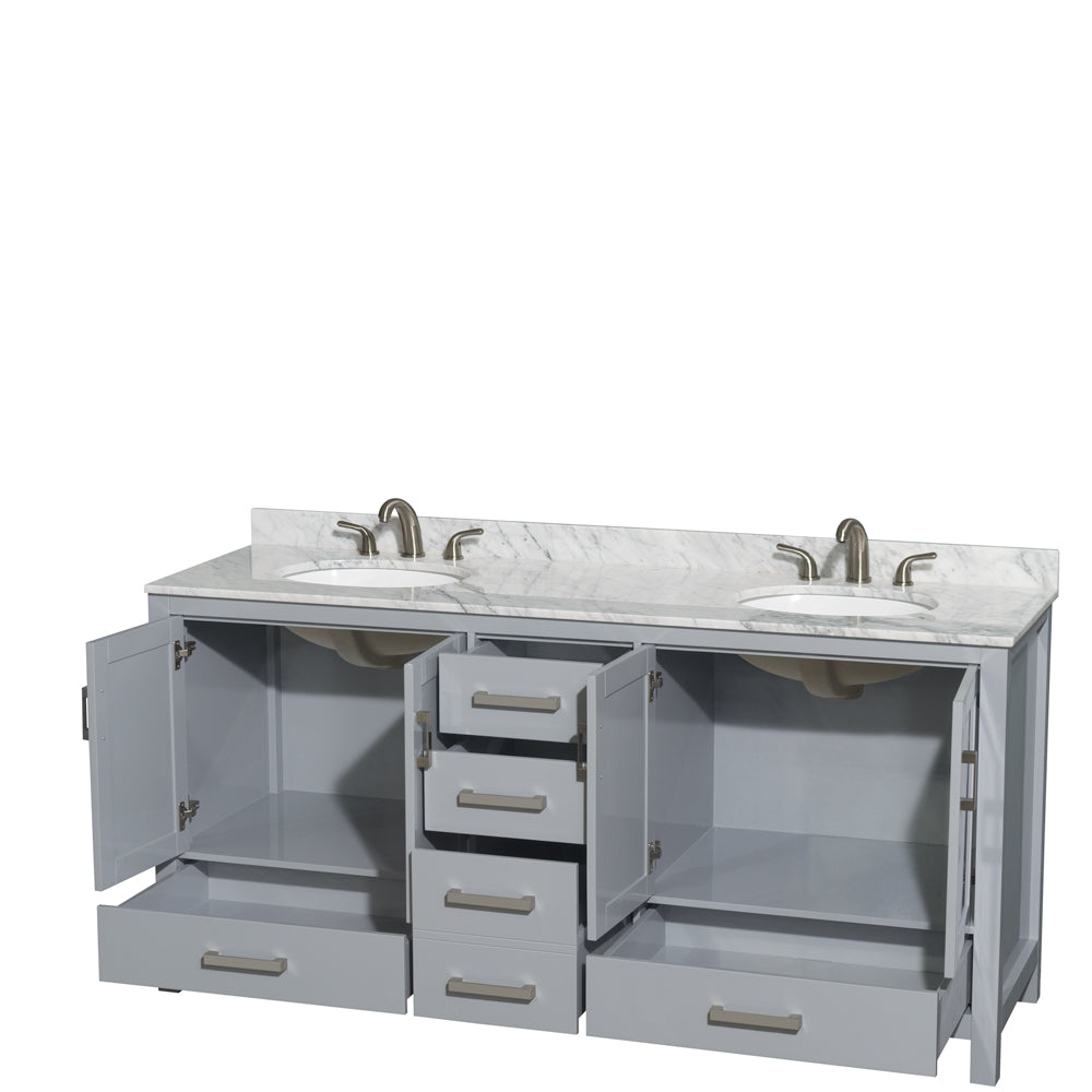 Sheffield 72" Double Vanity in Gray, Top, Oval Sinks, No Mirror