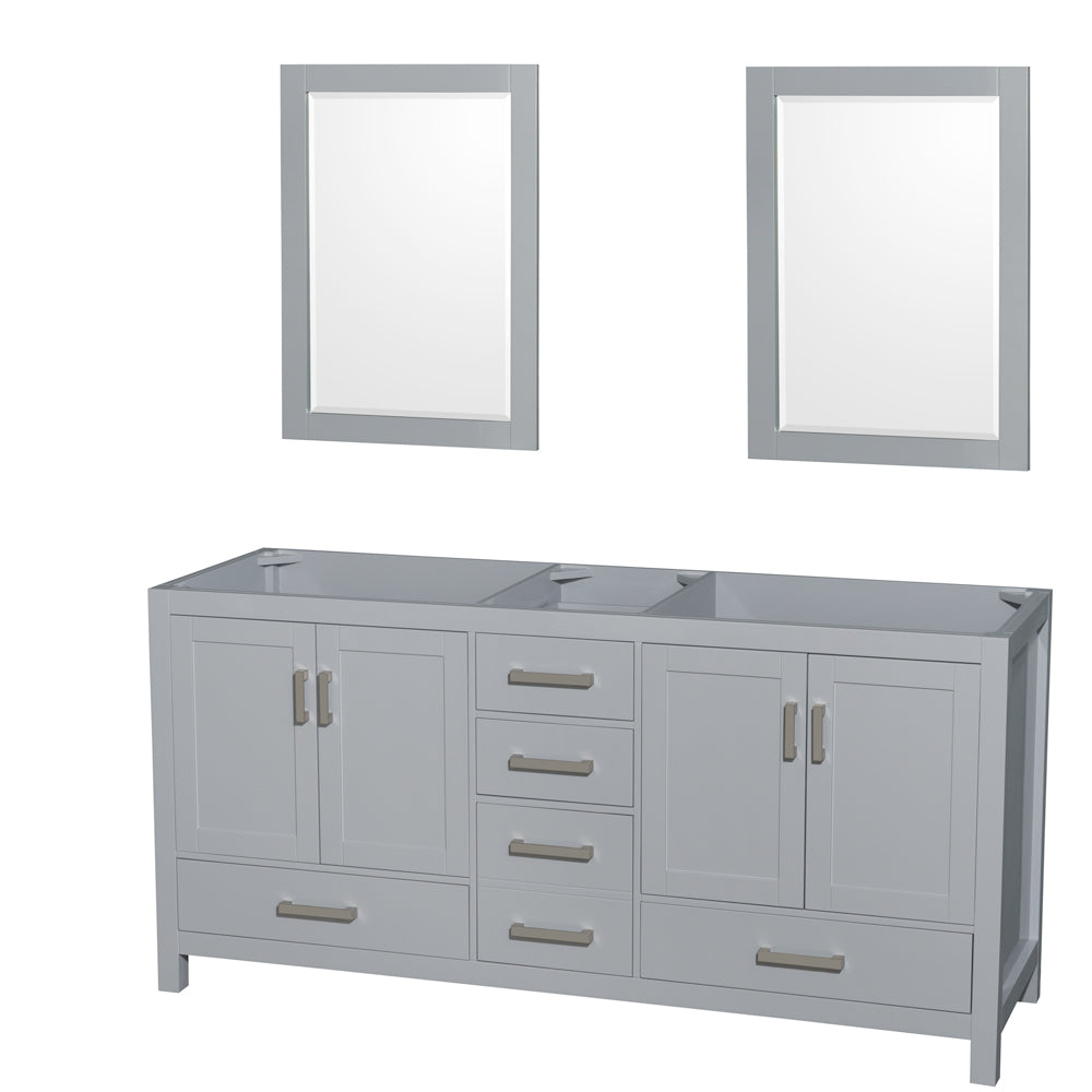 Sheffield 72" Double Vanity, No Top, No Sink, 24" Mirrors