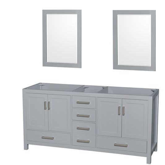 Sheffield 72" Double Vanity, No Top, No Sink, 24" Mirrors