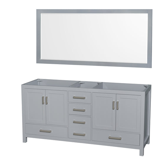 Sheffield 72" Double Vanity in Gray, No Top, No Sink, 70" Mirror