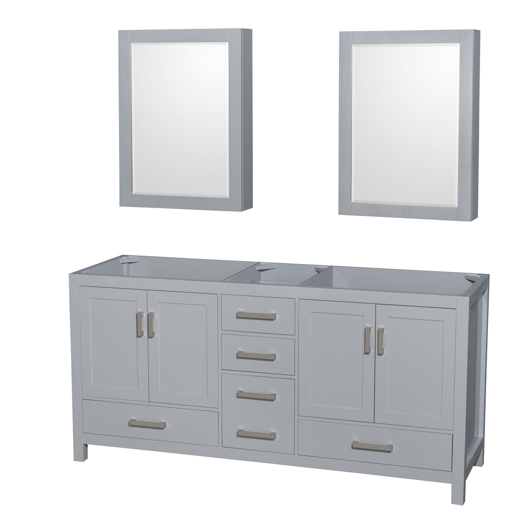 Sheffield 72" Double Vanity, No Top, No Sink, Medicine Cabinets