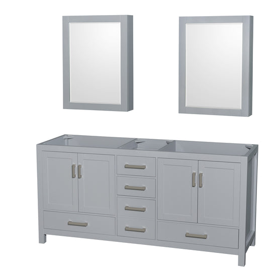 Sheffield 72" Double Vanity, No Top, No Sink, Medicine Cabinets
