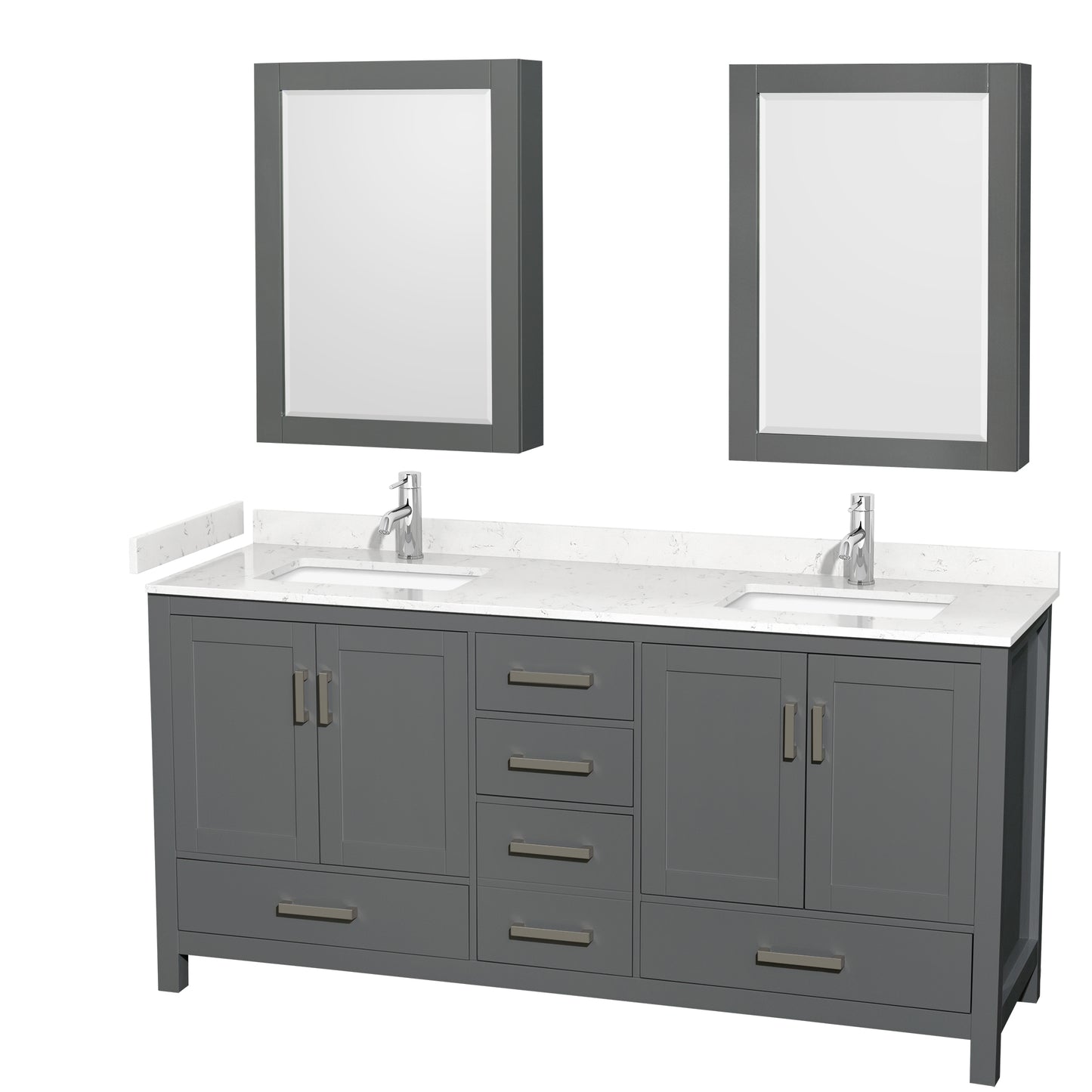 Sheffield 72" Double Vanity in Dark Gray, Carrara Marble Top, Medicine Cabinets