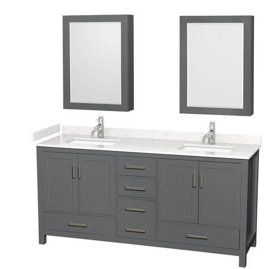 Sheffield 72" Double Vanity in Dark Gray, Carrara Marble Top, Medicine Cabinets