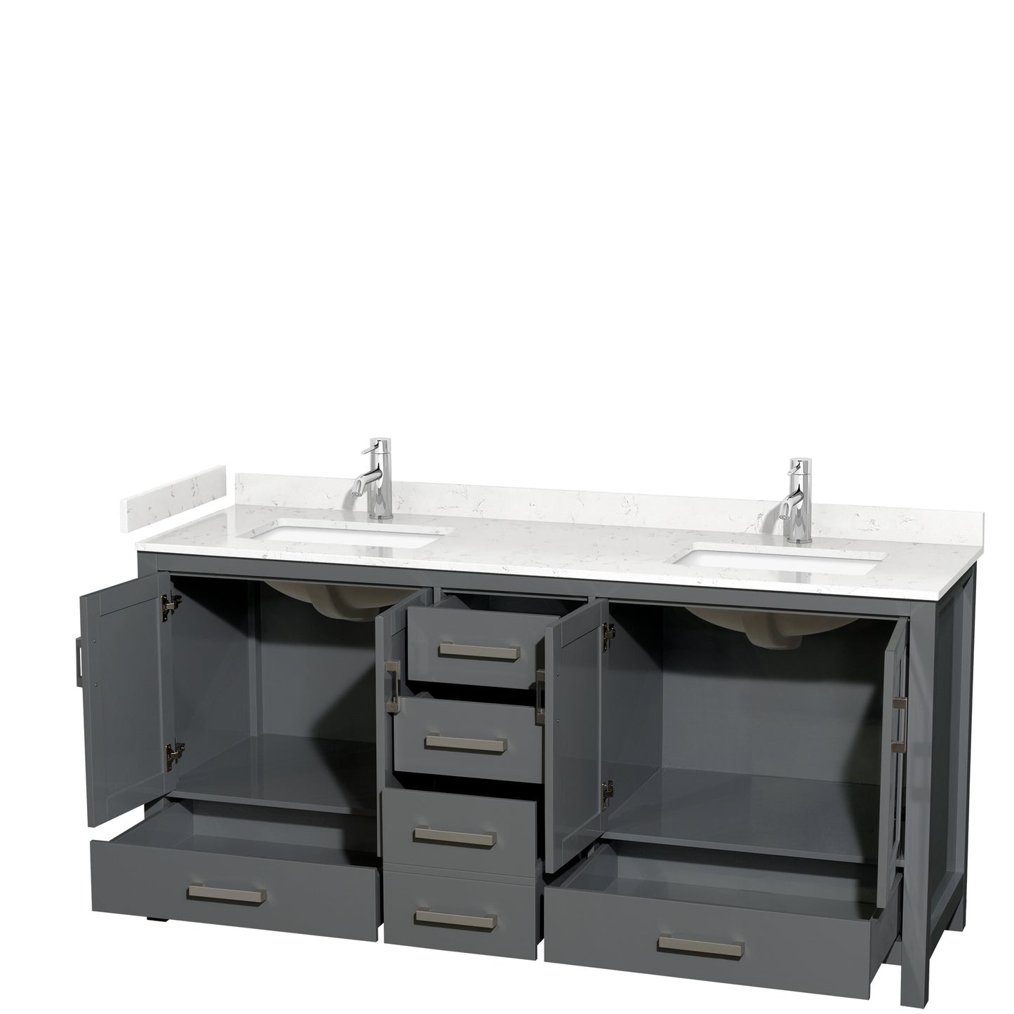 Sheffield 72" Double Vanity in Dark Gray, Carrara Marble Top, Square No Mirror