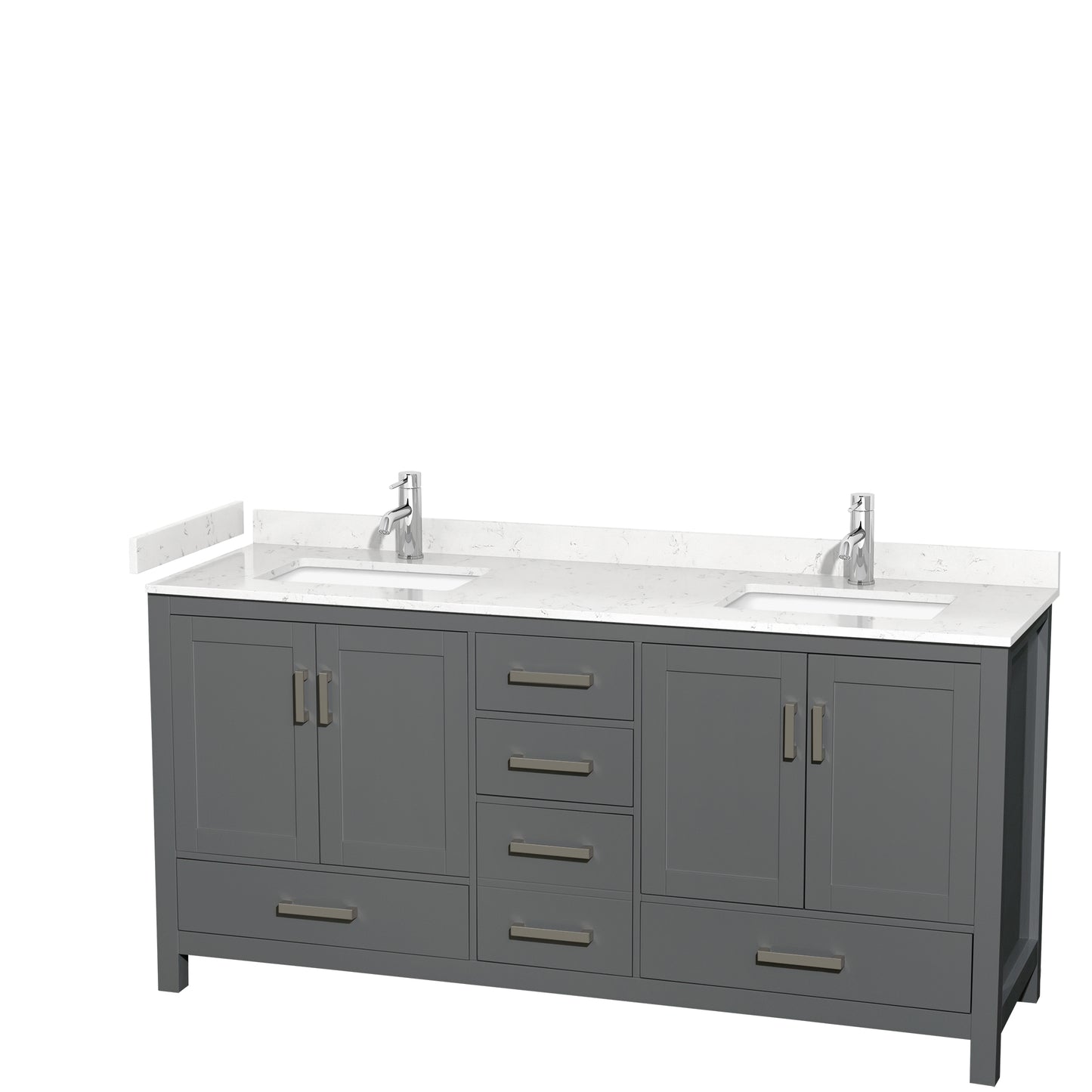 Sheffield 72" Double Vanity in Dark Gray, Carrara Marble Top, Square No Mirror