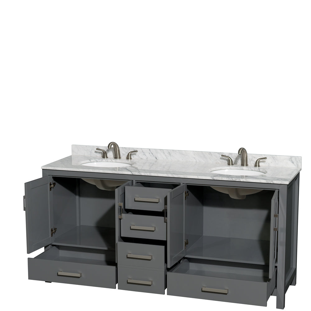 Sheffield 72" Double Vanity in Dark Gray, Top, Oval Sinks, No Mirror