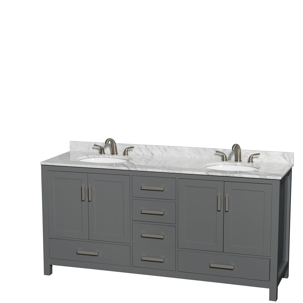 Sheffield 72" Double Vanity in Dark Gray, Top, Oval Sinks, No Mirror