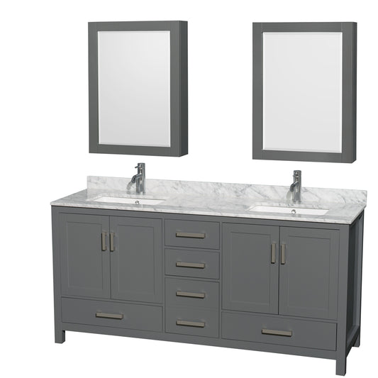 Sheffield 72" Double Vanity in Dark Gray, Top, Square Sinks, Medicine Cabinets