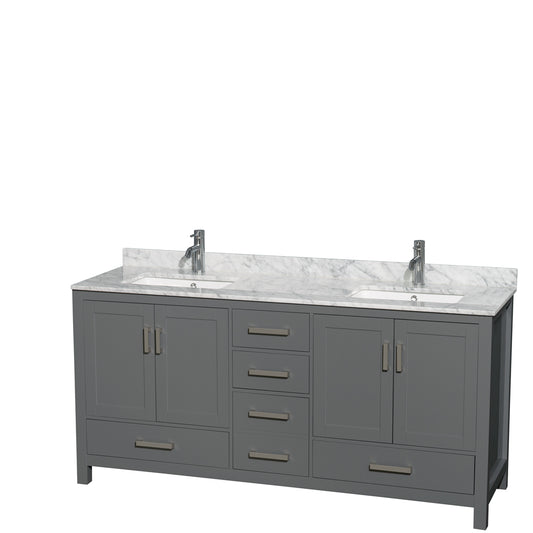 Sheffield 72" Double Vanity in Dark Gray, Top, Square Sinks, No Mirror