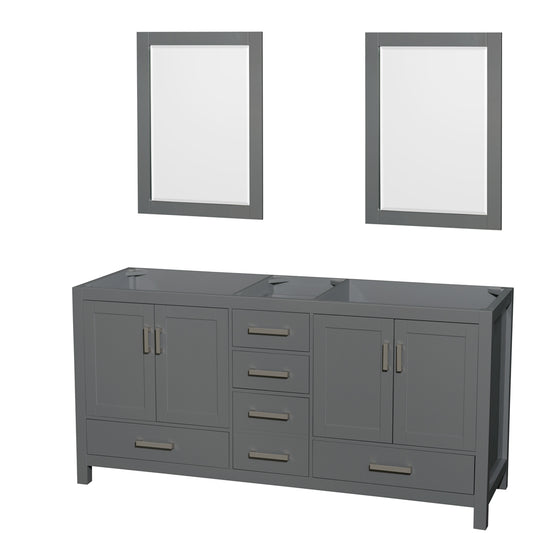 Sheffield 72" Double Vanity in Dark Gray, No Top, No Sink, 24" Mirrors