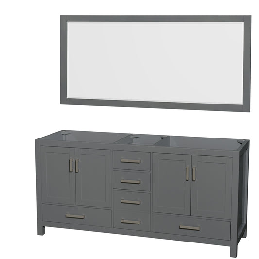 Sheffield 72 inch Double Bathroom Vanity in Dark Gray, No Countertop, No Sink, and 70 inch Mirror