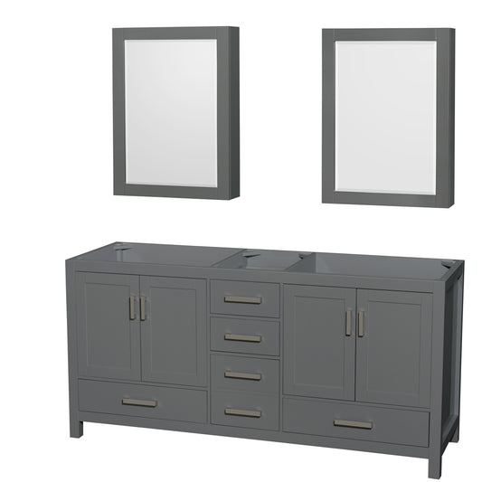 Sheffield 72 inch Double Bathroom Vanity in Dark Gray, No Countertop, No Sink, and Medicine Cabinets