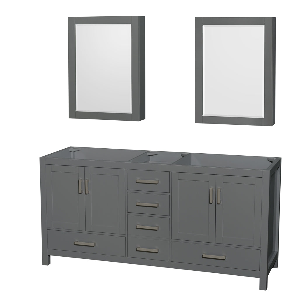 Sheffield 72" Double Vanity in Dark Gray, No Top, No Sink, Medicine Cabinets
