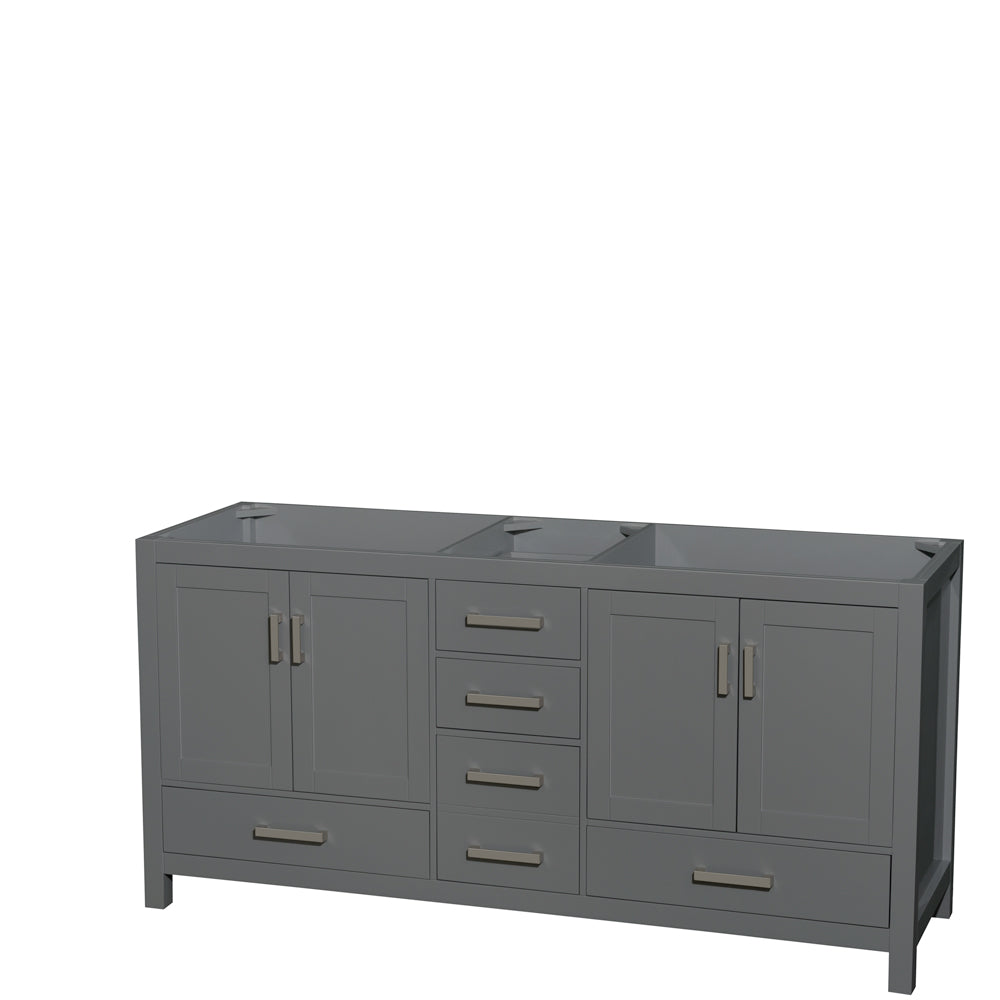 Sheffield 72 inch Double Bathroom Vanity in Dark Gray, No Countertop, No Sink, and No Mirror