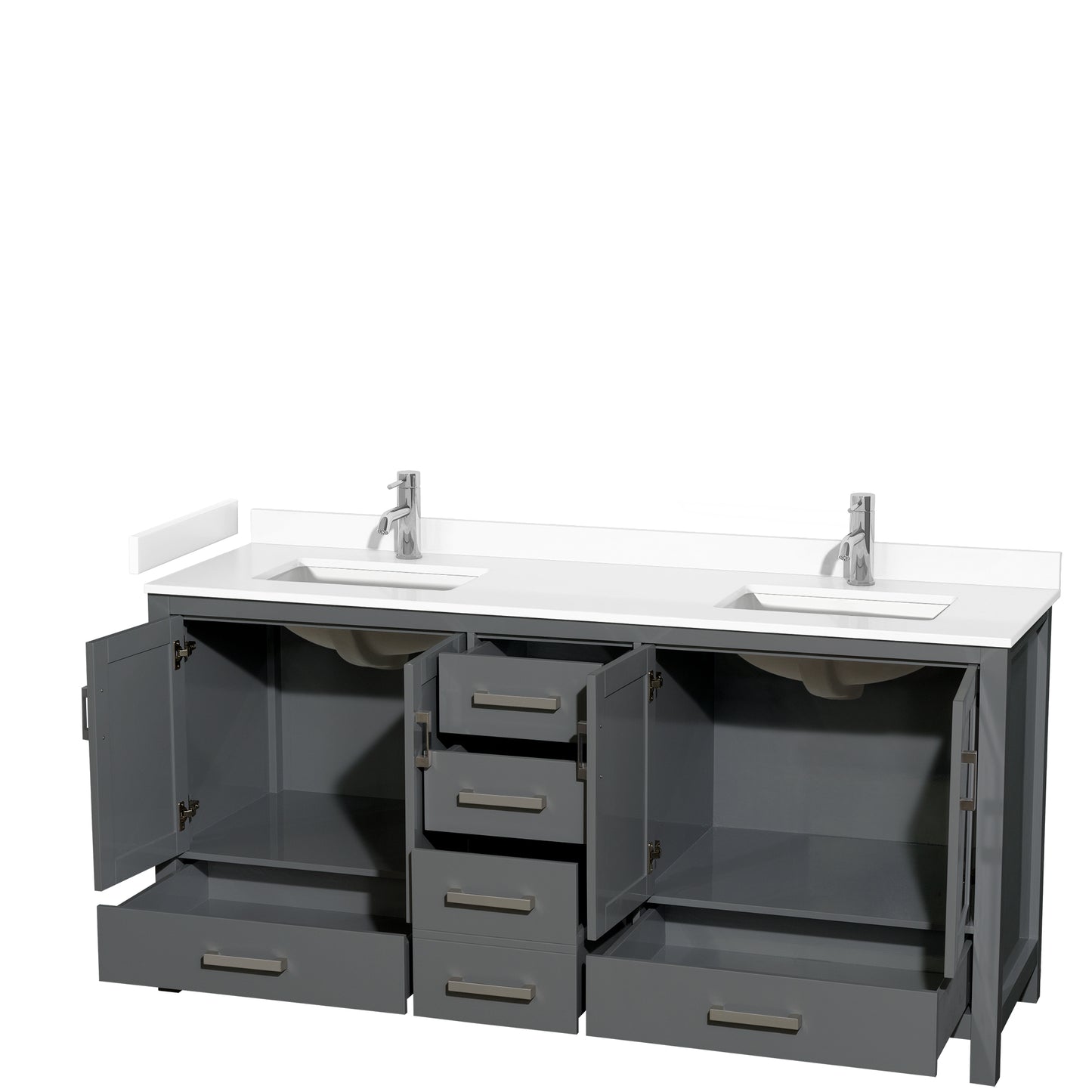 Sheffield 72" Double Vanity in Dark Gray, White Marble Top, Square No Mirror