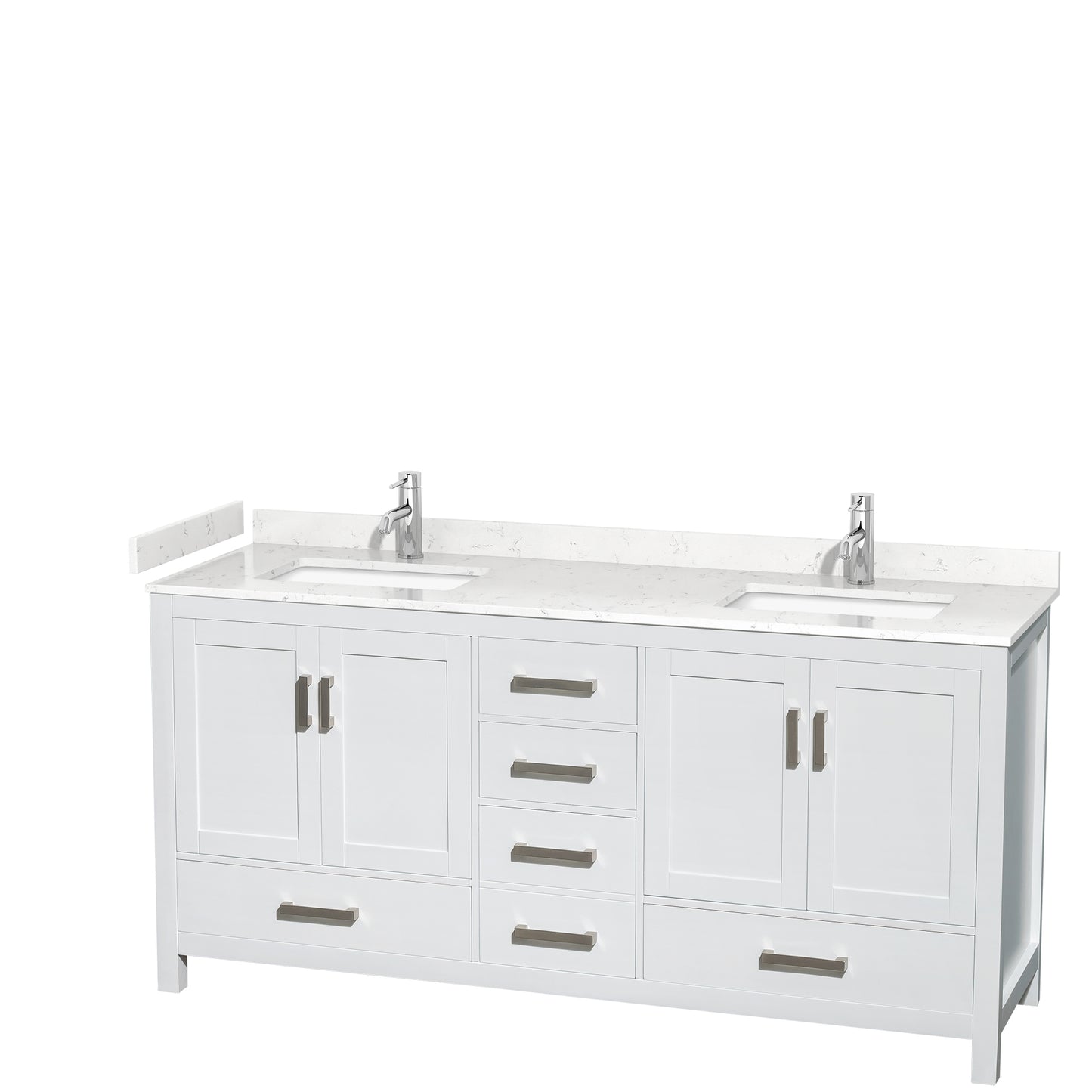 Sheffield 72" Double Vanity in White, Carrara Marble Top, Square No Mirror