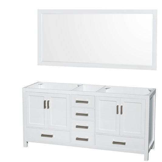 Sheffield 72" Double Vanity in White, No Top, No Sinks, 70" Mirror