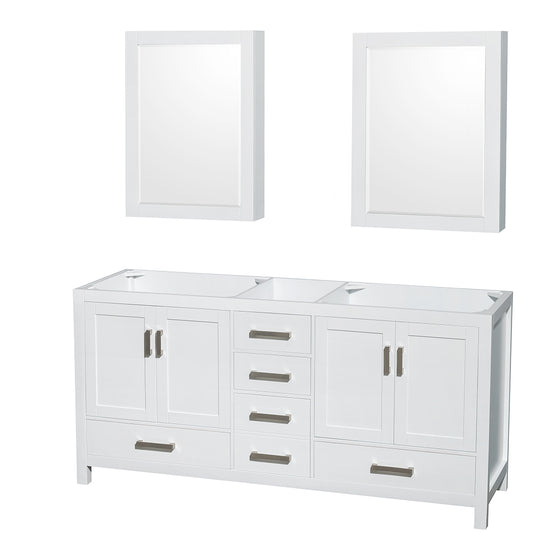 Sheffield 72" Double Vanity in White, No Top, No Sinks, Medicine Cabinets