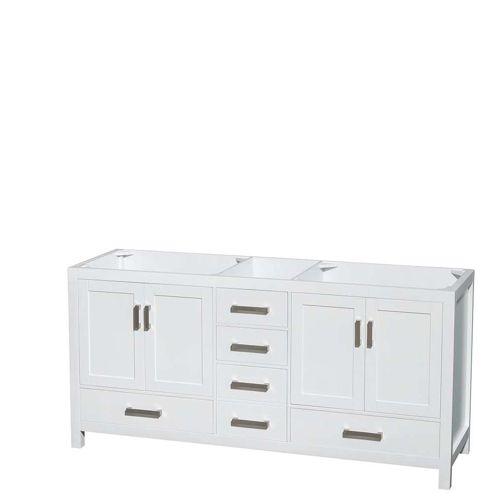 Sheffield 72" Double Vanity in White, Top, Square Sinks, No Mirror