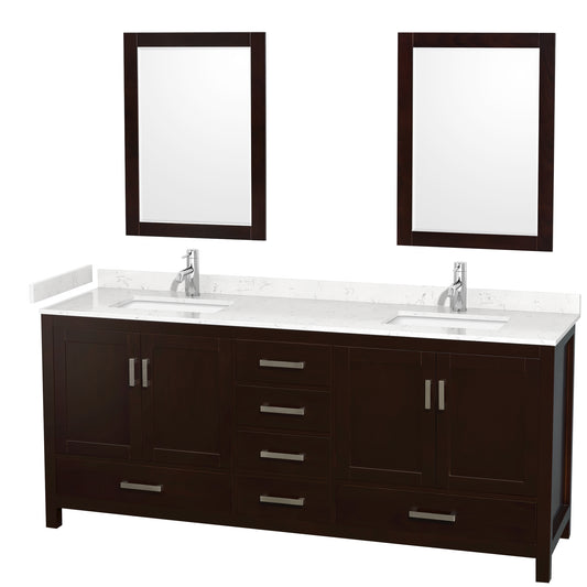 Sheffield 80" Double Vanity in Espresso, Carrara Marble Top, Square 24" Mirrors
