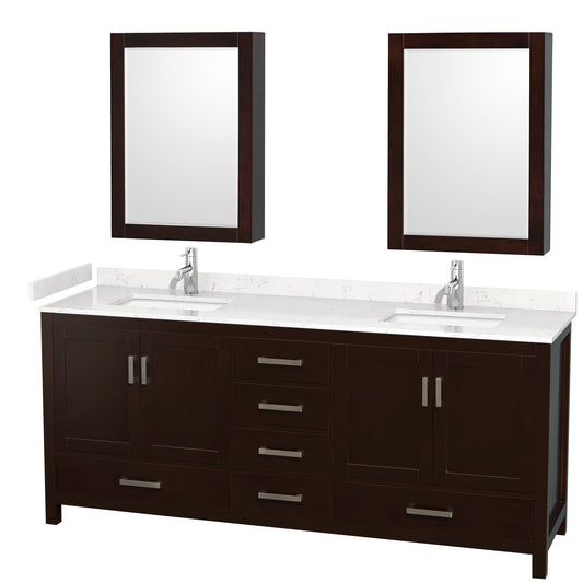 Sheffield 80" Double Vanity in Espresso, Carrara Marble Top, Medicine Cabinets