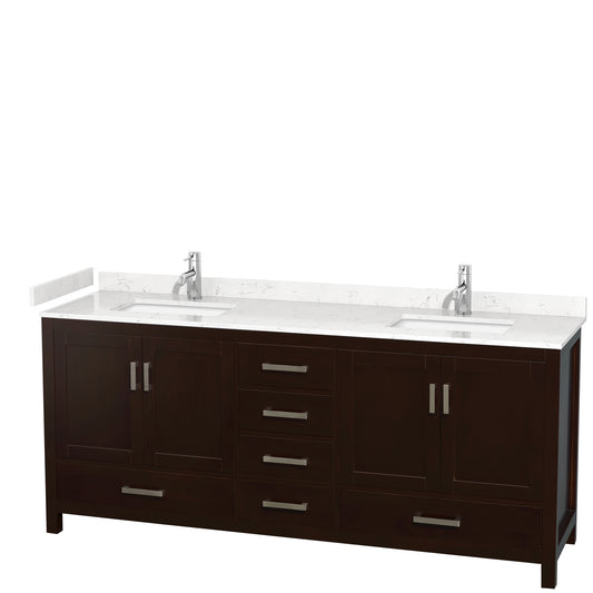Sheffield 80" Double Vanity in Espresso, Carrara Marble Top, Square No Mirror
