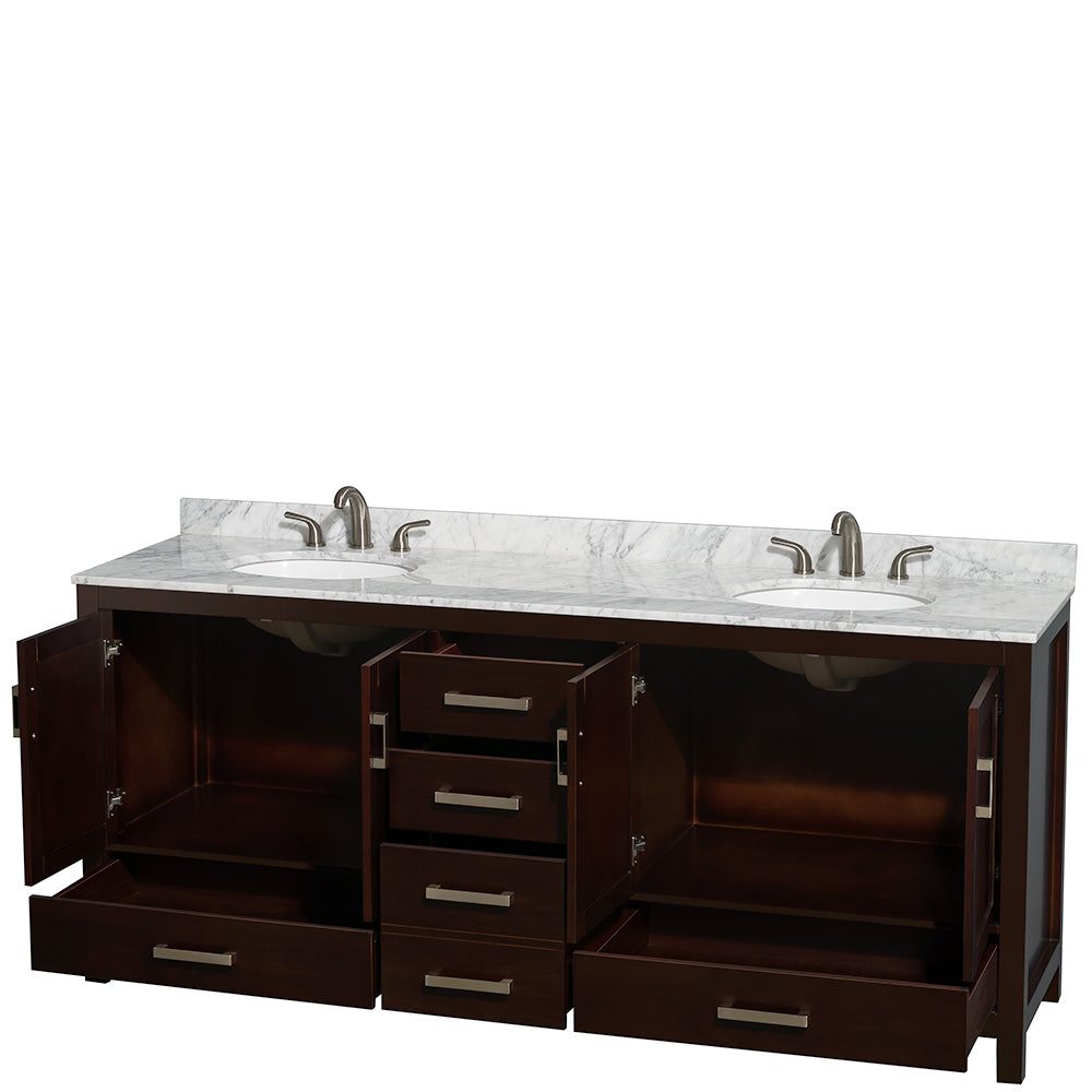 Sheffield 80" Double Vanity in Espresso, Top, Oval Sinks, No Mirror