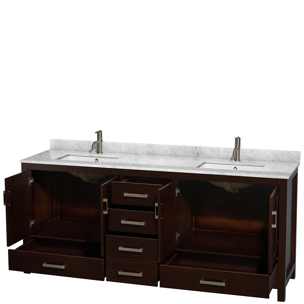 Sheffield 80" Double Vanity in Espresso, Top, Square Sinks, No Mirror