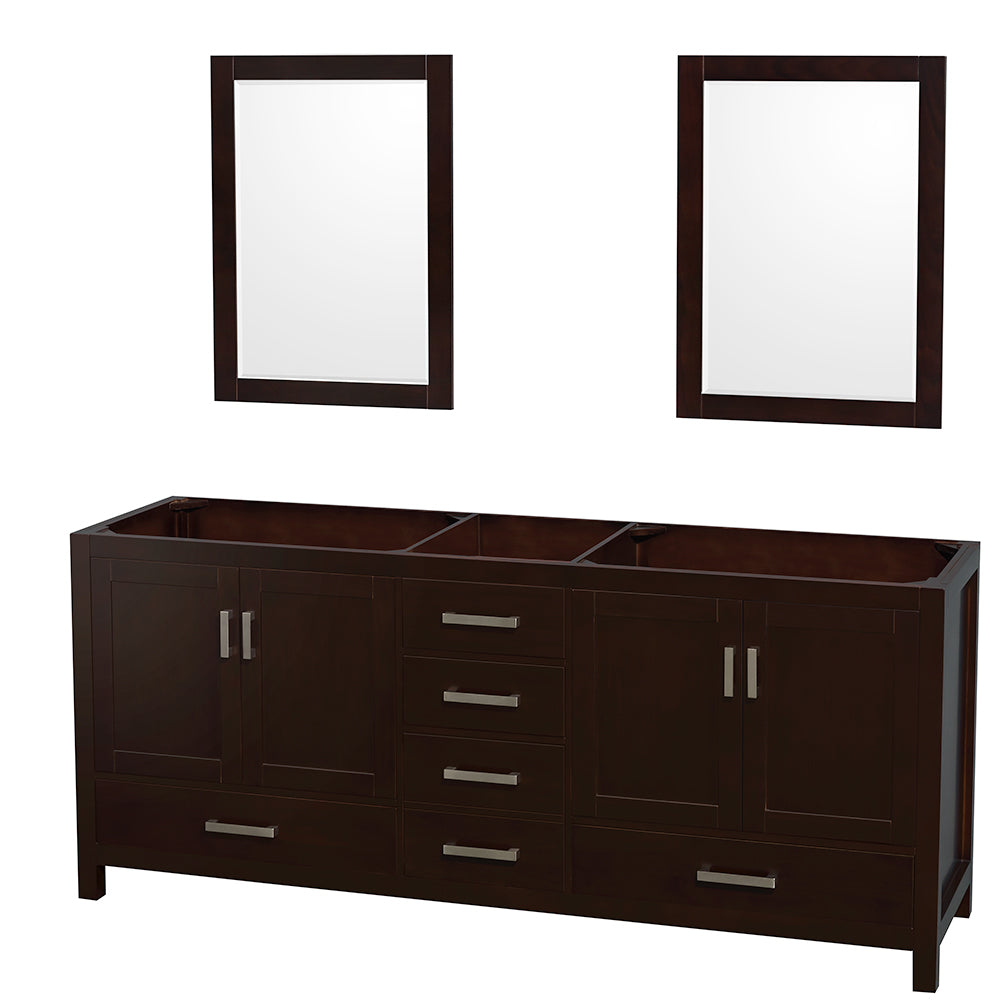 Sheffield 80" Double Vanity in Espresso, No Top, No Sinks, 24" Mirrors
