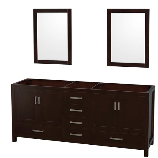 Sheffield 80" Double Vanity in Espresso, No Top, No Sinks, 24" Mirrors
