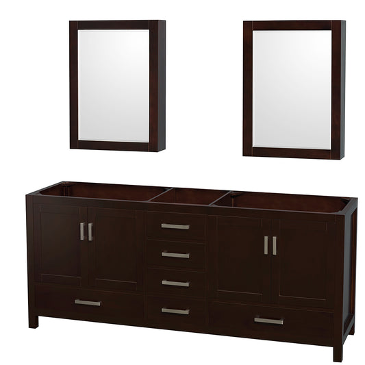 Sheffield 80" Double Vanity in Espresso, No top, No Sinks, Medicine Cabinets