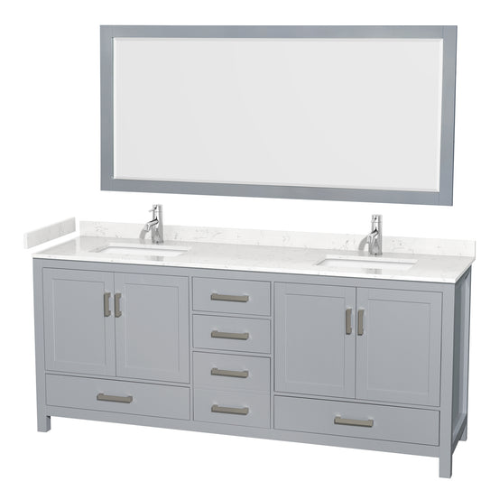Sheffield 80" Double Vanity in Gray, Carrara Marble Top, Square 70" Mirror
