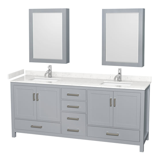 Sheffield 80" Double Vanity in Gray, Carrara Marble Top, Medicine Cabinets