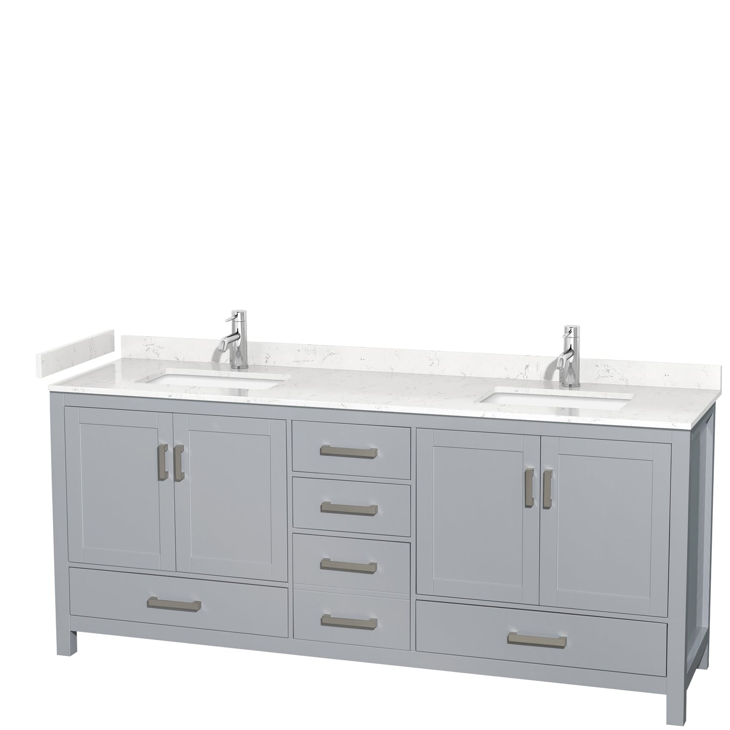 Sheffield 80" Double Vanity in Gray, Carrara Marble Top, Square No Mirror