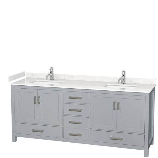 Sheffield 80" Double Vanity in Gray, Carrara Marble Top, Square No Mirror