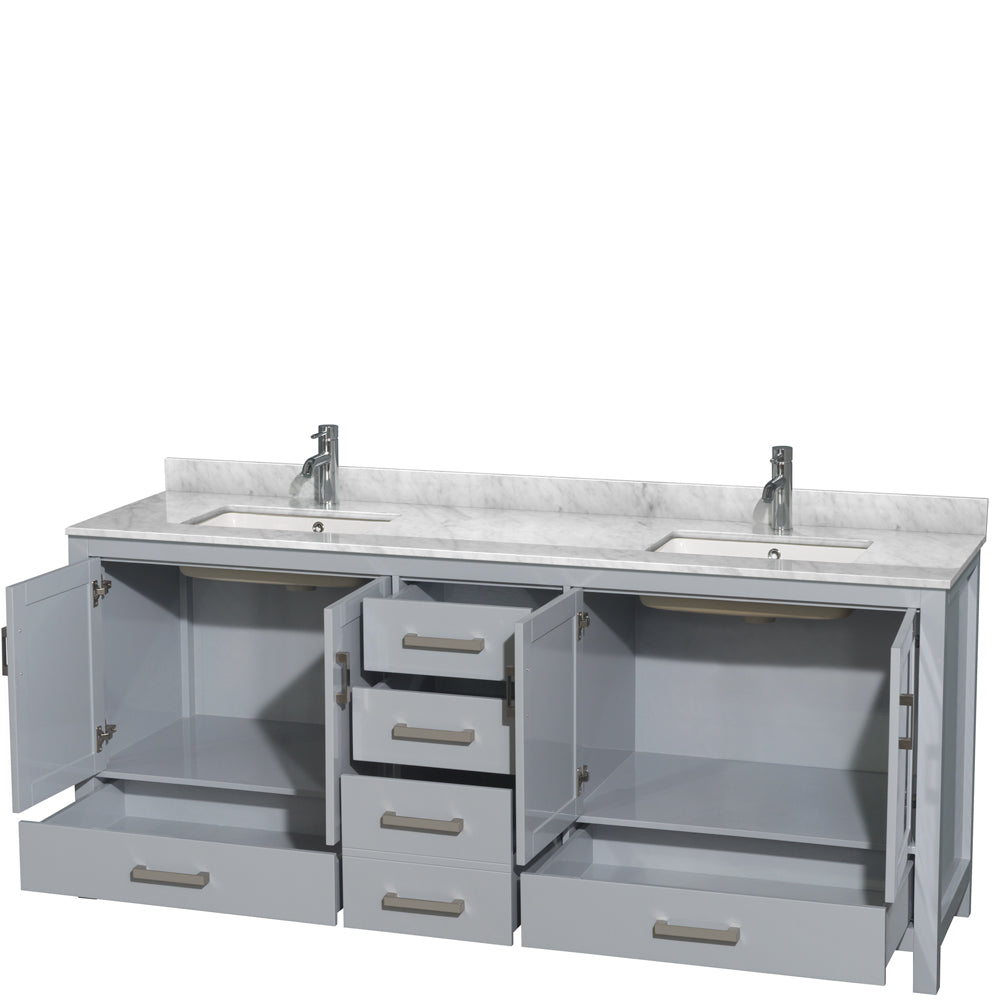 Sheffield 80" Double Vanity in Gray, Top, Square Sinks, No Mirror