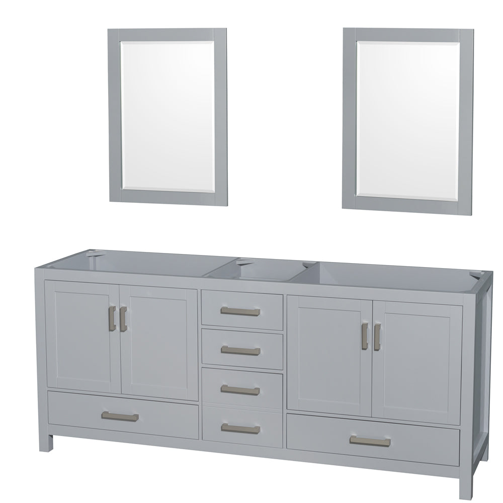 Sheffield 80" Double Vanity, No Top, No Sink, 24" Mirrors