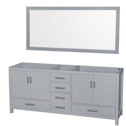 Sheffield 80" Double Vanity in Gray, No Top, No Sink, 70" Mirror