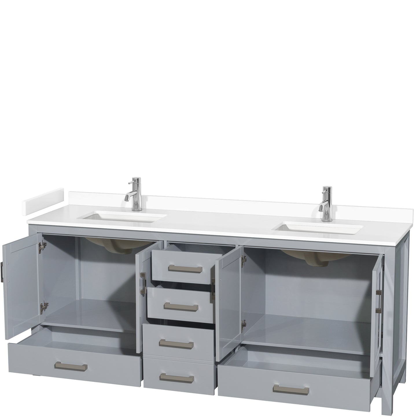 Sheffield 80" Double Vanity in Gray, White Cultured Marble Top, Square No Mirror