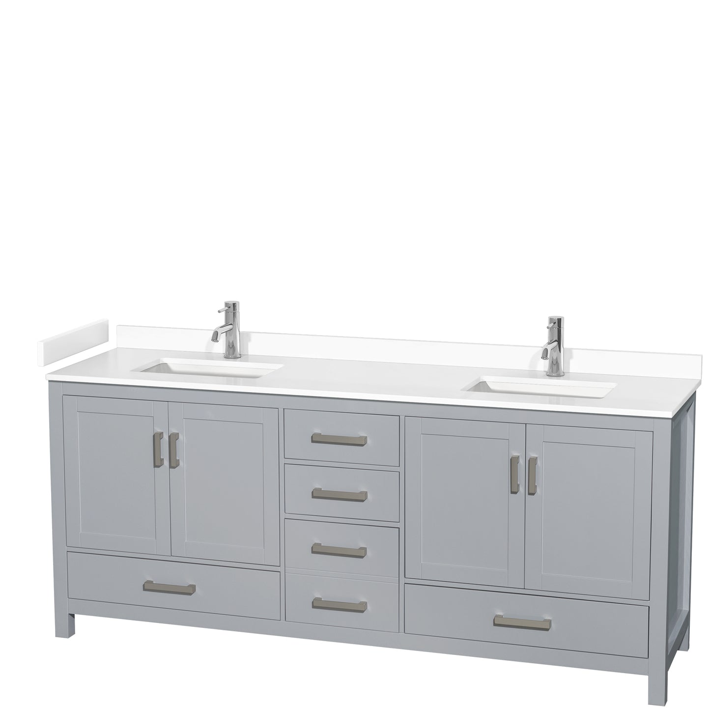 Sheffield 80" Double Vanity in Gray, White Cultured Marble Top, Square No Mirror