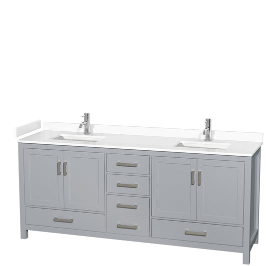 Sheffield 80" Double Vanity in Gray, White Cultured Marble Top, Square No Mirror