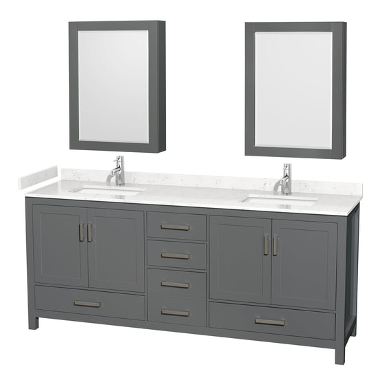 Sheffield 80" Double Vanity in Dark Gray, Carrara Marble Top, Medicine Cabinets