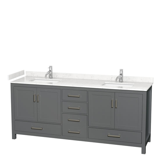 Sheffield 80" Double Vanity in Dark Gray, Carrara Marble Top, Square No Mirror