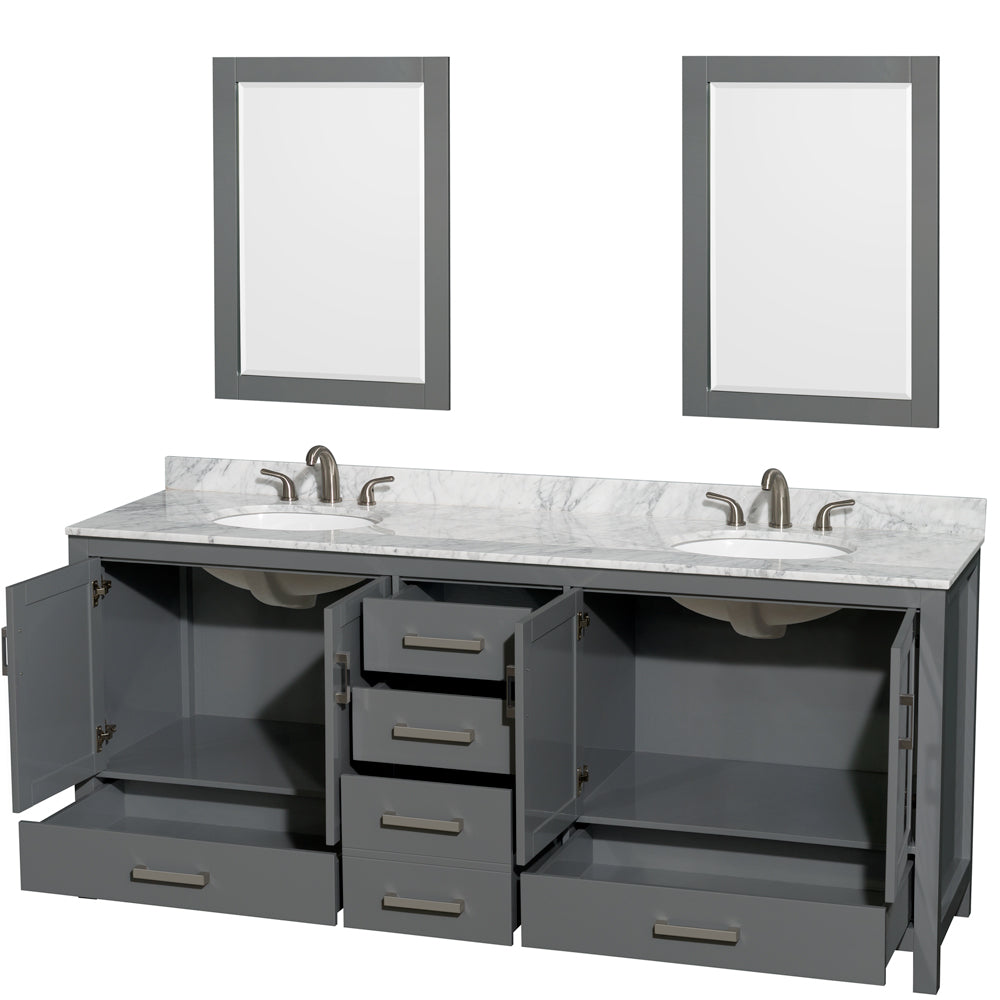 Sheffield 80" Double Vanity in Dark Gray, Top, Oval Sinks, 24" Mirrors